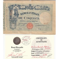 50 LIRE BARBETTI FASCIO DECRETO 9 DICEMBRE 1899 - UMBERTO I- FALSO D'EPOCA CERTIFICATO